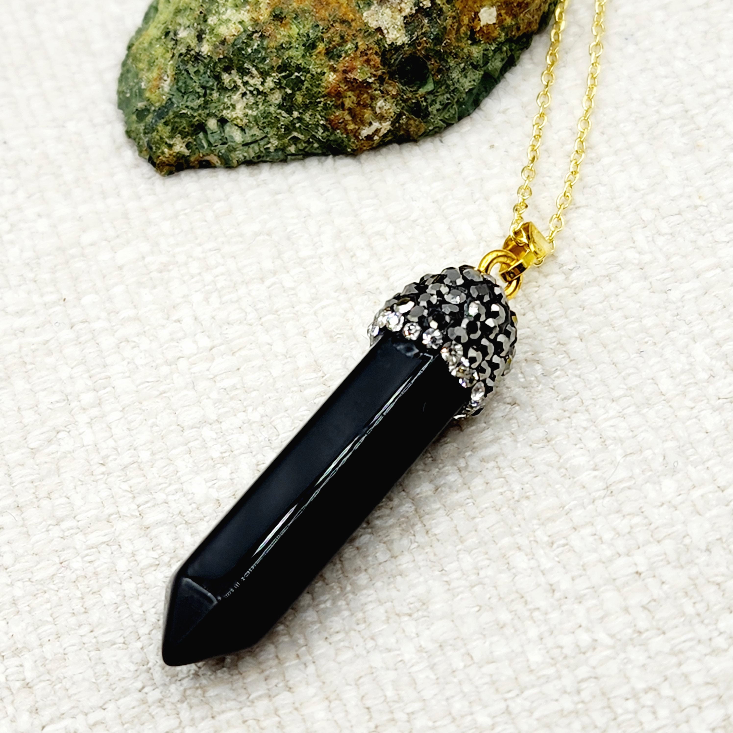 Genuine Black Onyx Point Pendant, Elegant Black Onyx Point Pendant Necklace, Genuine Gemstone Jewelry