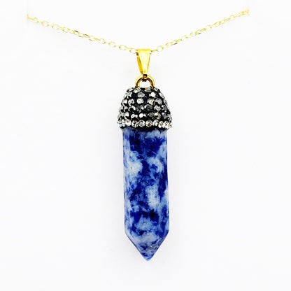 Genuine Spotted Blue Jasper Point and Crystal Cap Pendant Necklace, Elegant Point Necklace, Genuine Gemstone Jewelry