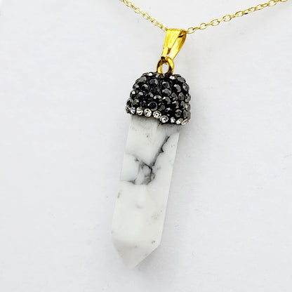 Genuine Howlite Point and Crystal Cap Pendant Necklace, Elegant Point Necklace, Genuine Gemstone Jewelry