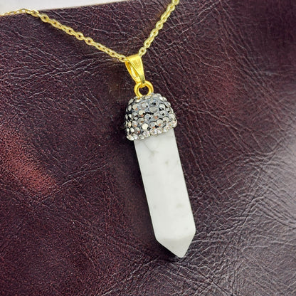Genuine Howlite Point and Crystal Cap Pendant Necklace, Elegant Point Necklace, Genuine Gemstone Jewelry