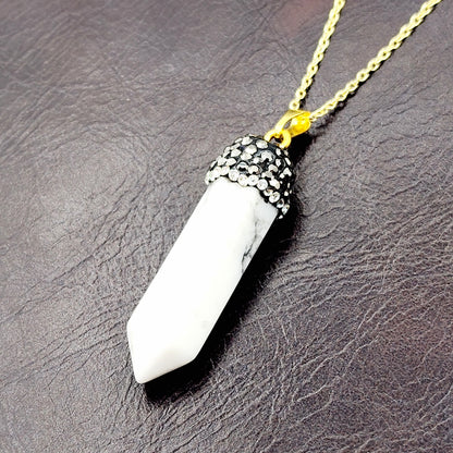 Genuine Howlite Point and Crystal Cap Pendant Necklace, Elegant Point Necklace, Genuine Gemstone Jewelry