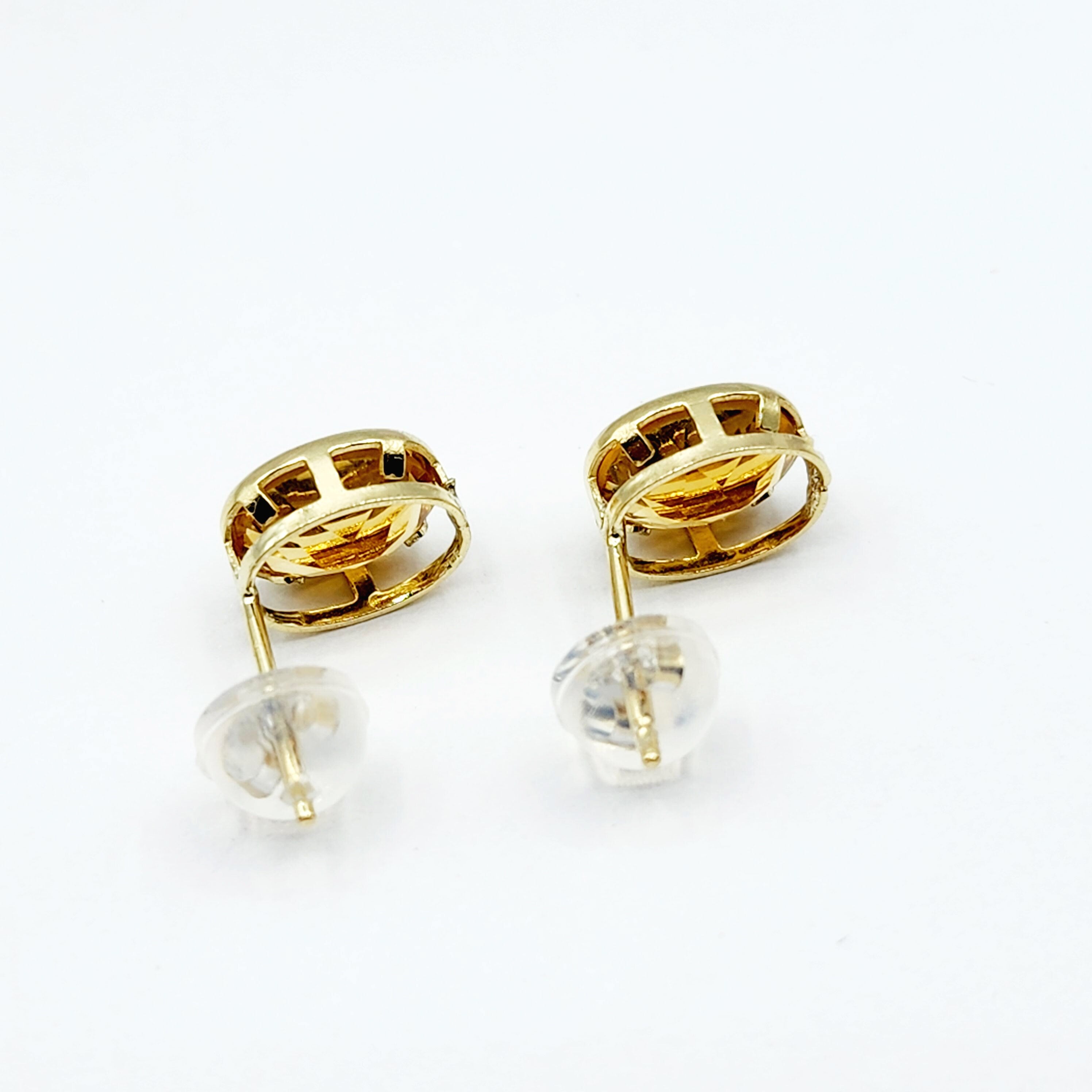 Gold Citrine Bezel Stud Earrings, 14K Yellow Gold Genuine Citrine 8x6mm Earrings, November Birthstone, Yellow Gemstone Earrings For Women