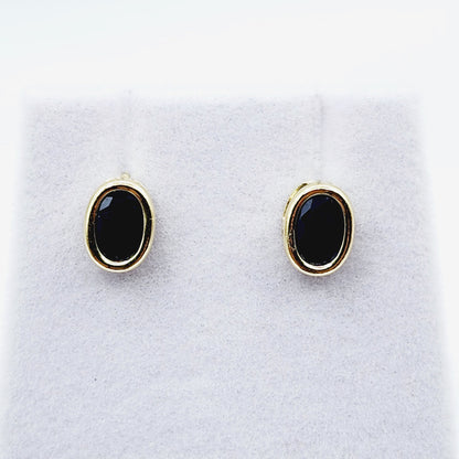 Gold Blue Sapphire Bezel Stud Earrings, 14K Yellow Gold Genuine Sapphire 8x6mm Earrings, September Birthstone, Blue Gem Earrings For Women