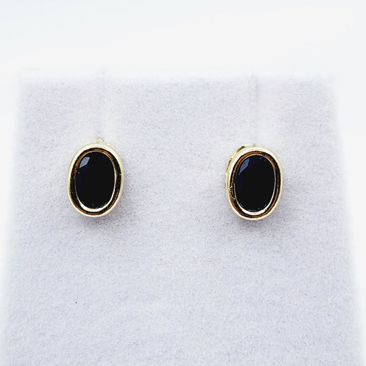 Gold Blue Sapphire Bezel Stud Earrings, 14K Yellow Gold Genuine Sapphire 8x6mm Earrings, September Birthstone, Blue Gem Earrings For Women