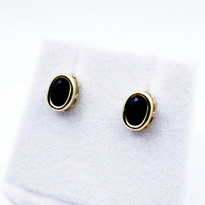 Gold Blue Sapphire Bezel Stud Earrings, 14K Yellow Gold Genuine Sapphire 8x6mm Earrings, September Birthstone, Blue Gem Earrings For Women