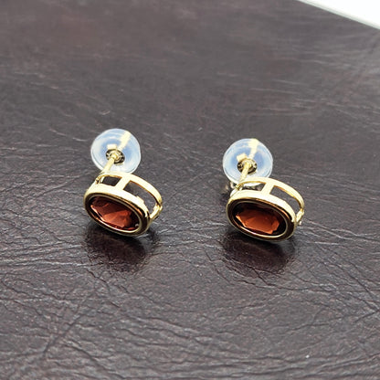 Gold Garnet Bezel Earrings, 14K Yellow Gold Genuine Red Garnet 8x6mm Earrings, Bezel Earrings For Women, January Birthstone Women's Earrings