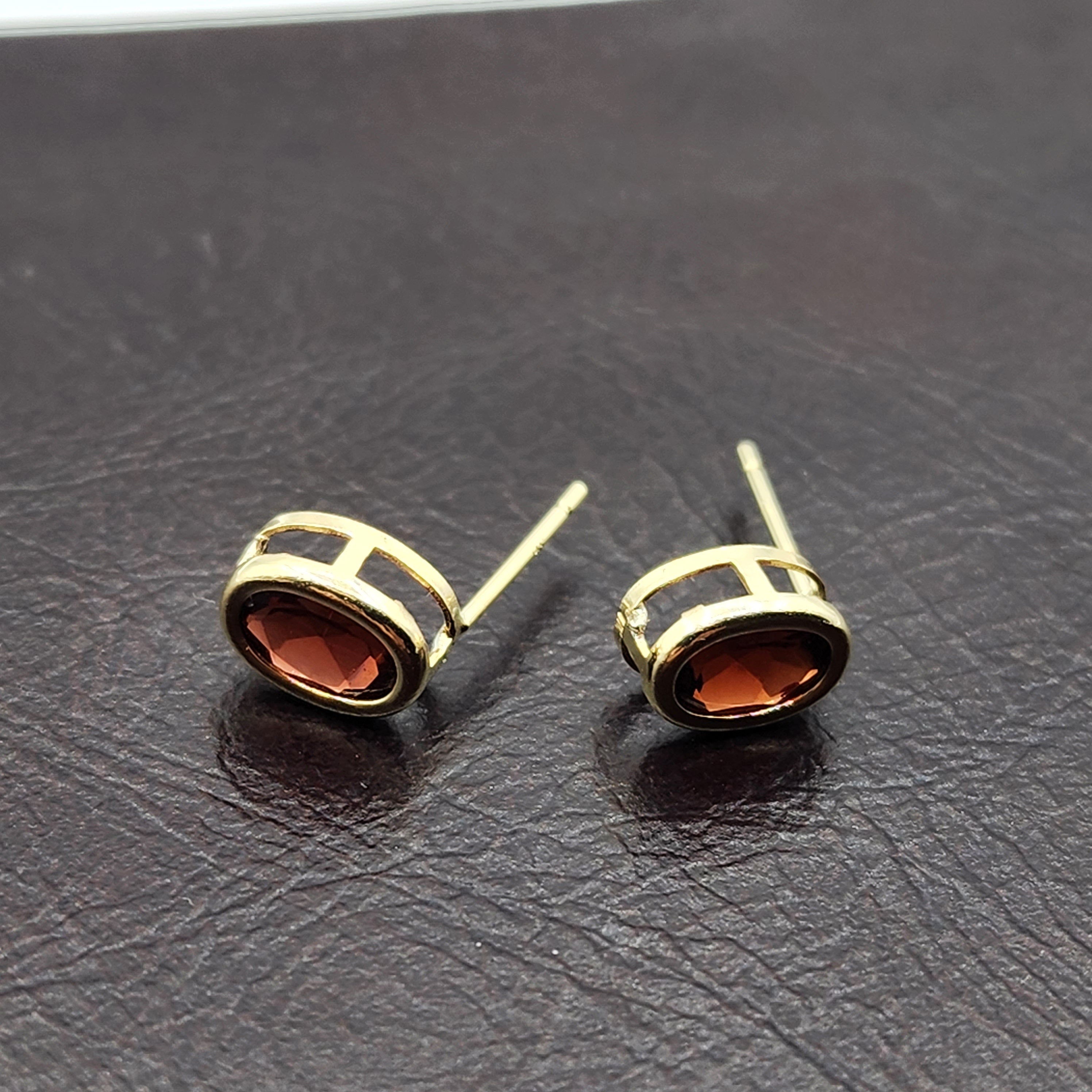Gold Garnet Bezel Earrings, 14K Yellow Gold Genuine Red Garnet 8x6mm Earrings, Bezel Earrings For Women, January Birthstone Women's Earrings