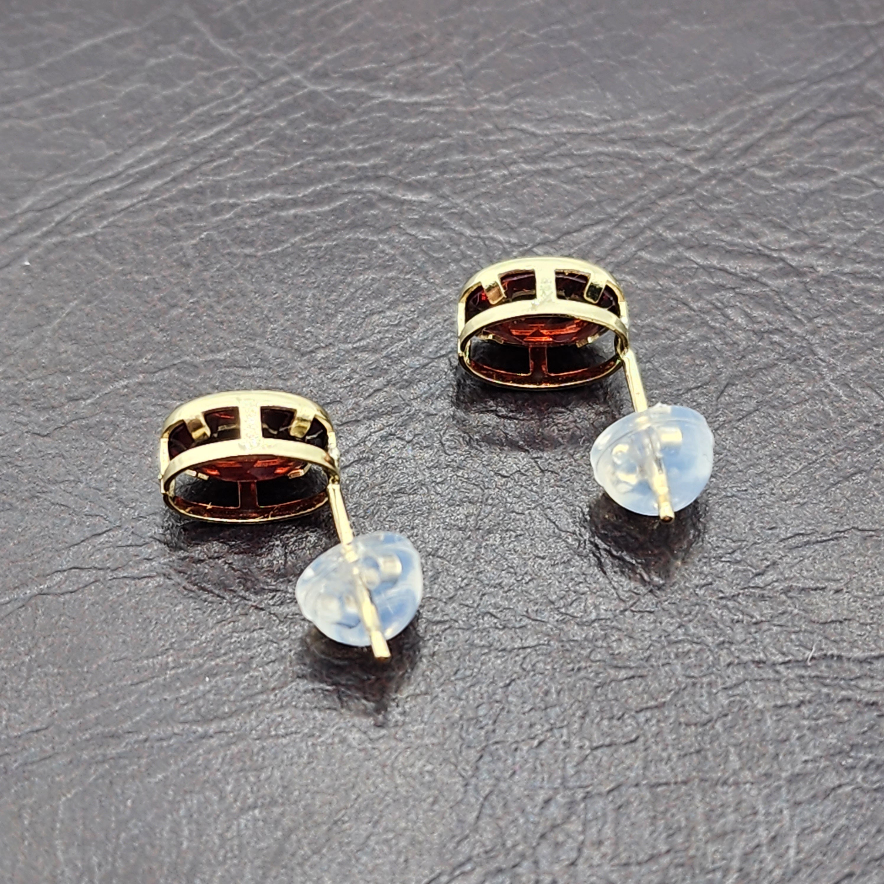 Gold Garnet Bezel Earrings, 14K Yellow Gold Genuine Red Garnet 8x6mm Earrings, Bezel Earrings For Women, January Birthstone Women's Earrings