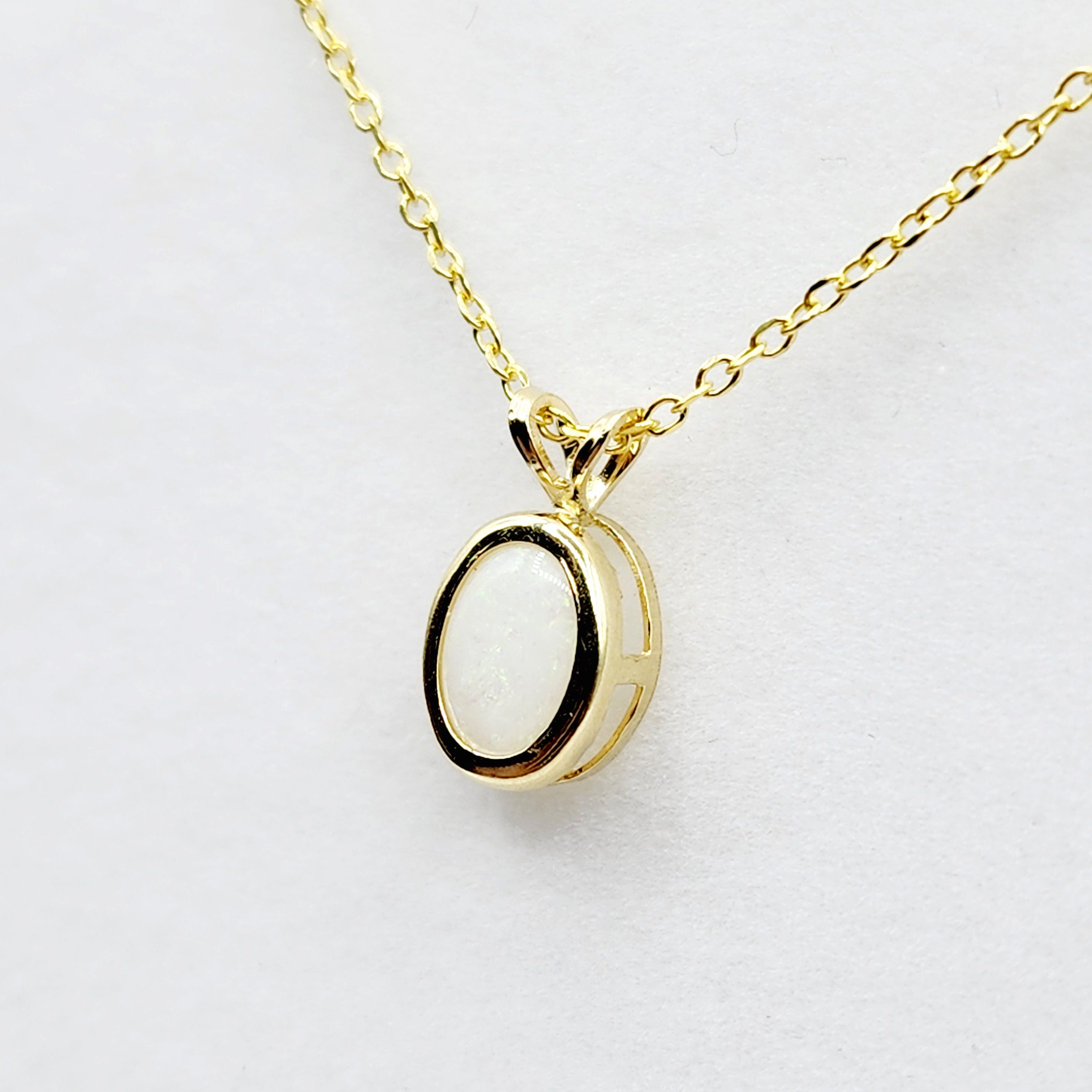 Gold Opal Pendant Necklace, 14K Yellow Gold Genuine Oval Opal 8x6mm Bezel Pendant Necklace, Affordable Jewelry