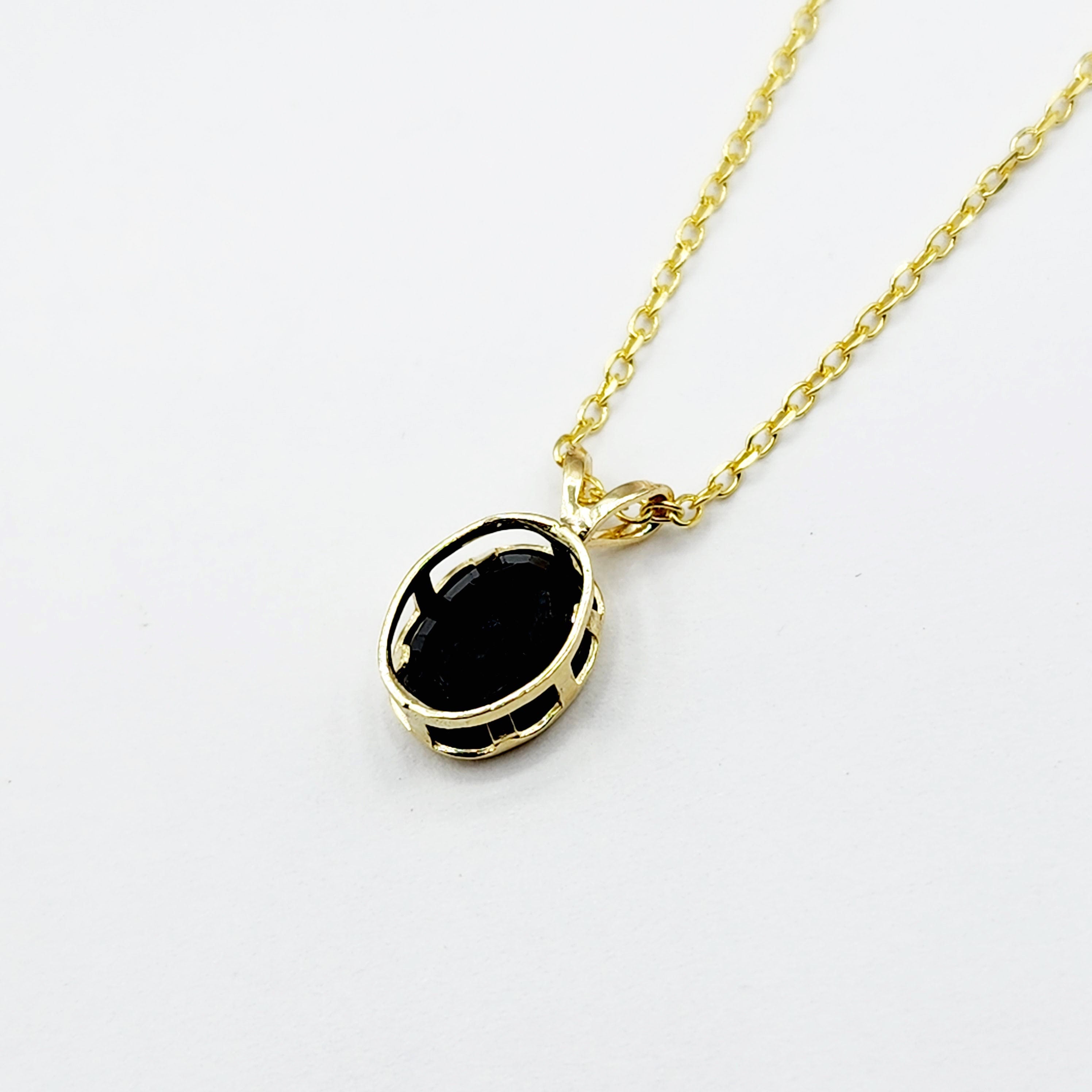 Gold Blue Sapphire Pendant Necklace, 14K Yellow Gold Genuine Oval Blue Sapphire 8x6mm Bezel Pendant Necklace, September Birthstone