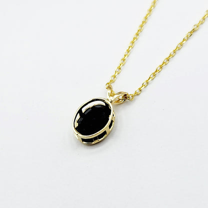 Gold Blue Sapphire Pendant Necklace, 14K Yellow Gold Genuine Oval Blue Sapphire 8x6mm Bezel Pendant Necklace, September Birthstone