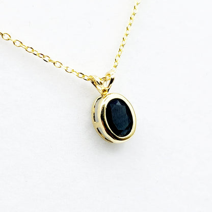 Gold Blue Sapphire Pendant Necklace, 14K Yellow Gold Genuine Oval Blue Sapphire 8x6mm Bezel Pendant Necklace, September Birthstone