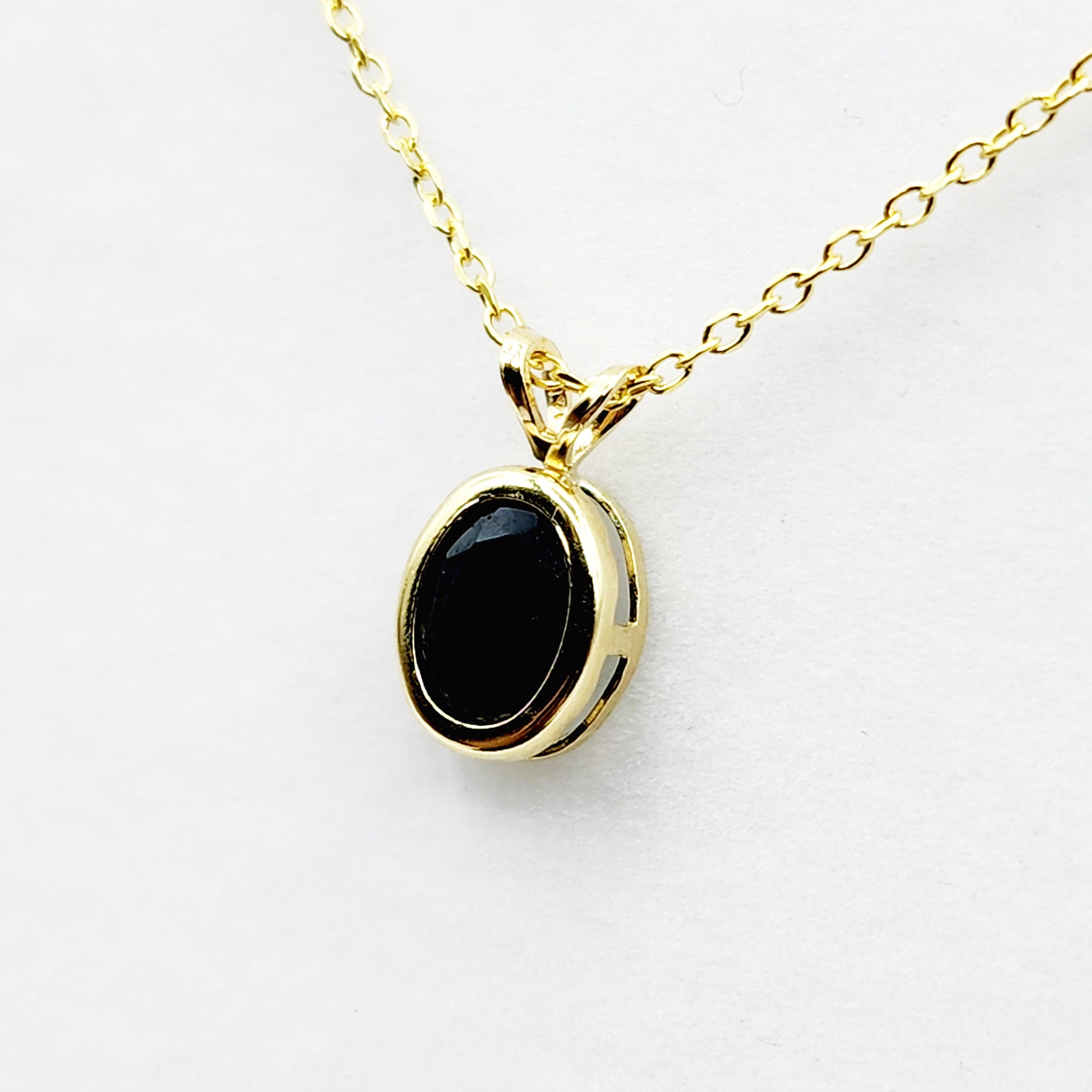 Gold Blue Sapphire Pendant Necklace, 14K Yellow Gold Genuine Oval Blue Sapphire 8x6mm Bezel Pendant Necklace, September Birthstone