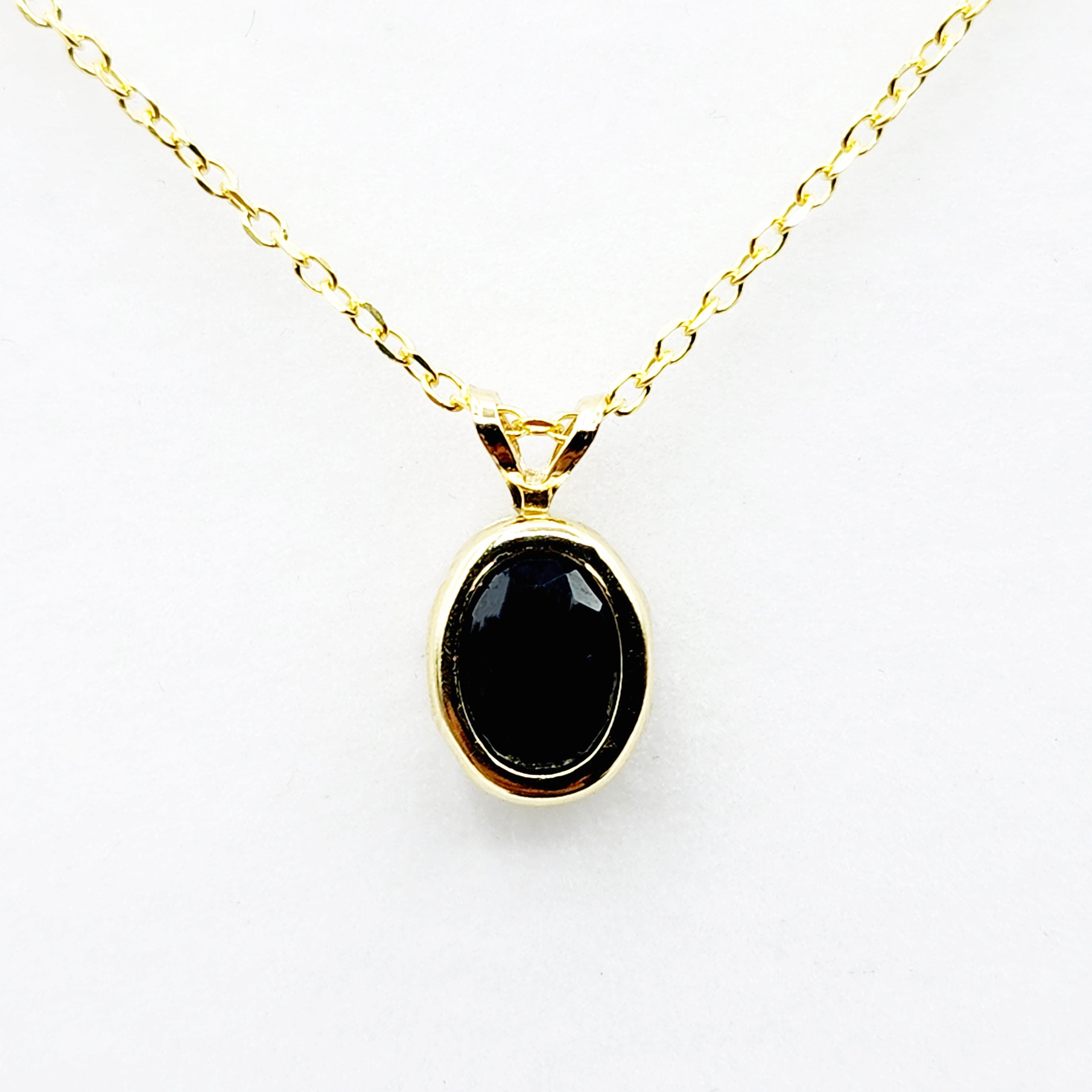 Gold Blue Sapphire Pendant Necklace, 14K Yellow Gold Genuine Oval Blue Sapphire 8x6mm Bezel Pendant Necklace, September Birthstone