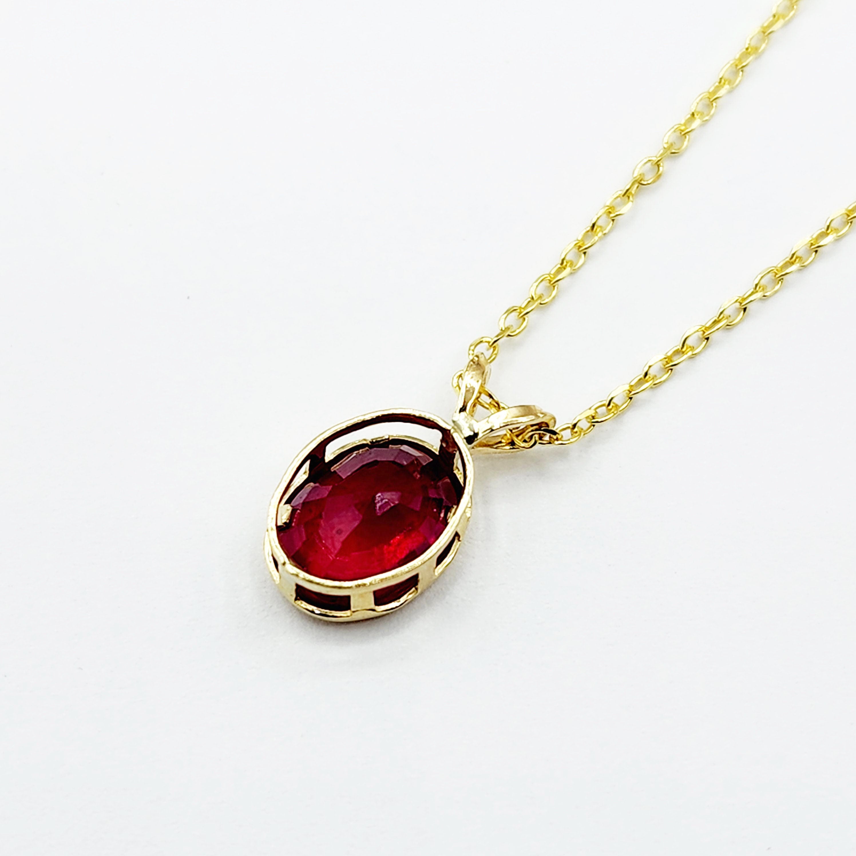 Gold Ruby Pendant Necklace, 14K Yellow Gold Genuine Oval Ruby 8x6mm Bezel Necklace, July Birthstone, Perfect Gift for Women, Elegant Jewelry