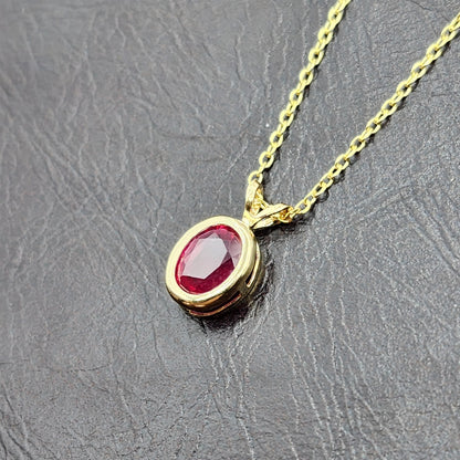 Gold Ruby Pendant Necklace, 14K Yellow Gold Genuine Oval Ruby 8x6mm Bezel Necklace, July Birthstone, Perfect Gift for Women, Elegant Jewelry
