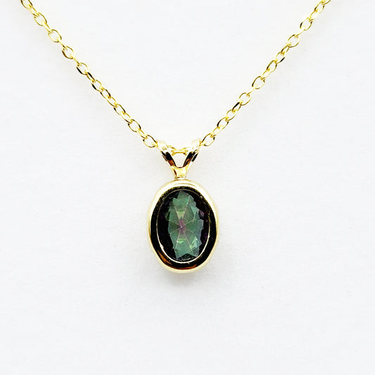 Gold Mystic Topaz Pendant Necklace, 14K Yellow Gold Genuine Oval Mystic Topaz 8x6mm Bezel Pendant Elegant Design Necklace, Dainty Necklace
