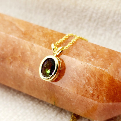 Gold Mystic Topaz Pendant Necklace, 14K Yellow Gold Genuine Oval Mystic Topaz 8x6mm Bezel Pendant Elegant Design Necklace, Dainty Necklace