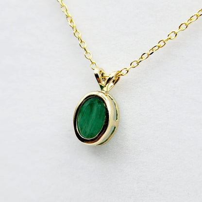 Gold Emerald Pendant Necklace, 14K Yellow Gold Genuine Oval Genuine Emerald  8x6mm Bezel Pendant Necklace, May Birthstone