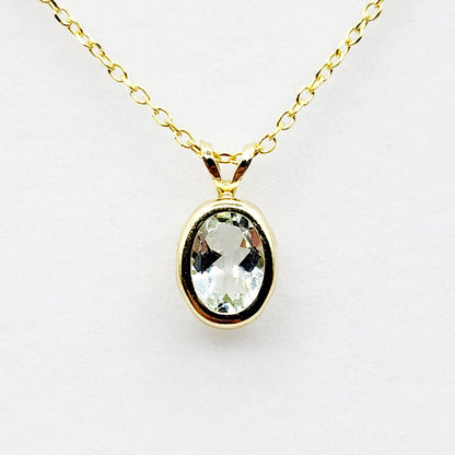 Gold Aquamarine Pendant Necklace, 14K Yellow Gold Genuine Oval Aquamarine 8x6mm Bezel Pendant Elegant Design Necklace, Minimalist Necklace