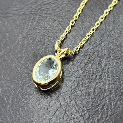 Gold Aquamarine Pendant Necklace, 14K Yellow Gold Genuine Oval Aquamarine 8x6mm Bezel Pendant Elegant Design Necklace, Minimalist Necklace