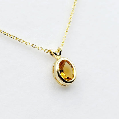 Gold Citrine Pendant Necklace, 14K Yellow Gold Genuine Citrine 8x6mm Pendant, November Birthstone, Yellow Gemstone Necklace Jewelry