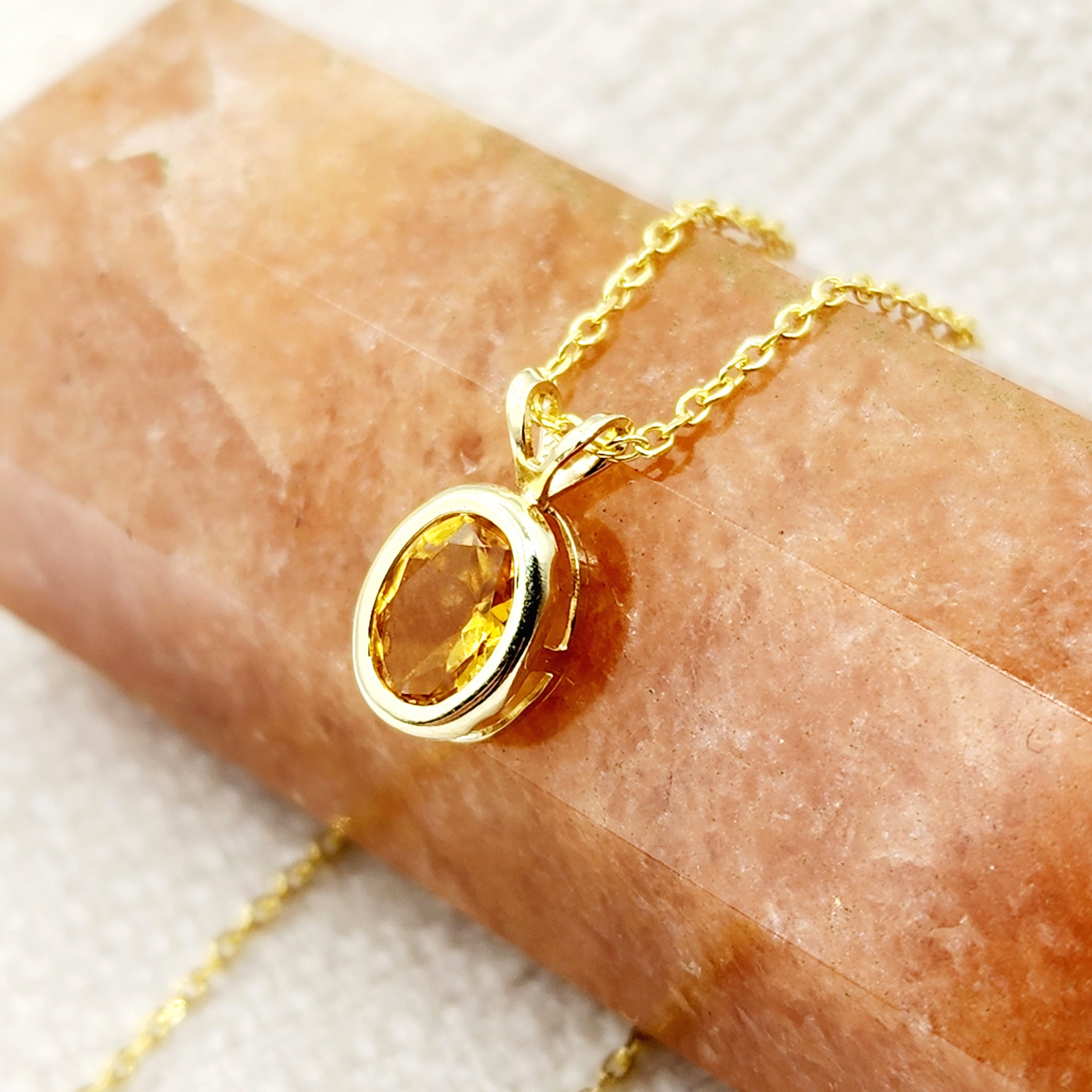 Gold Citrine Pendant Necklace, 14K Yellow Gold Genuine Citrine 8x6mm Pendant, November Birthstone, Yellow Gemstone Necklace Jewelry