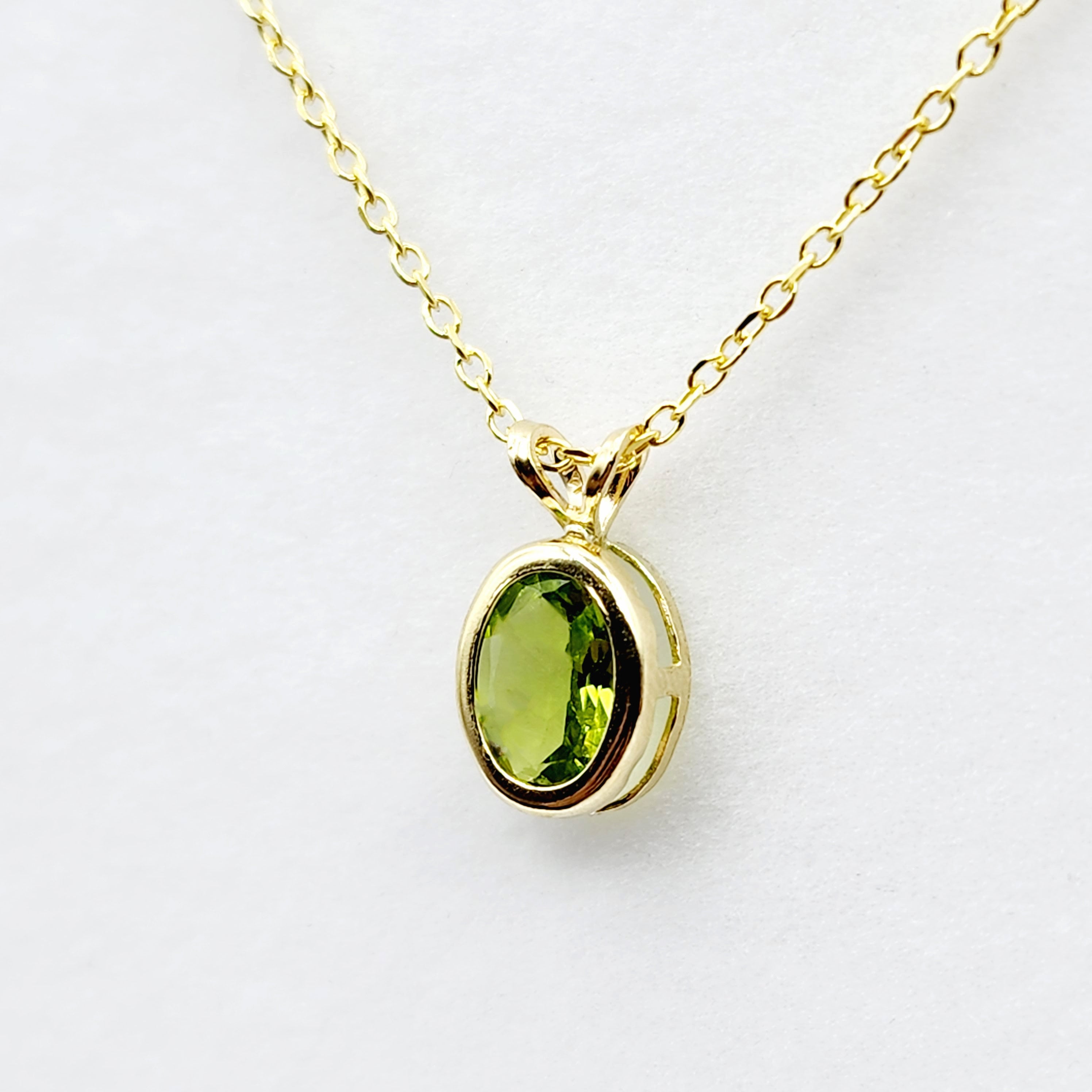 Gold Peridot Pendant Necklace, 14K Yellow Gold Genuine Oval Peridot 8x6mm Bezel Pendant Necklace, August Birthstone, Green Gemstone Jewelry