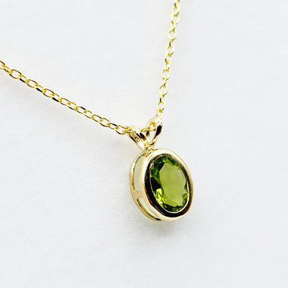 Gold Peridot Pendant Necklace, 14K Yellow Gold Genuine Oval Peridot 8x6mm Bezel Pendant Necklace, August Birthstone, Green Gemstone Jewelry