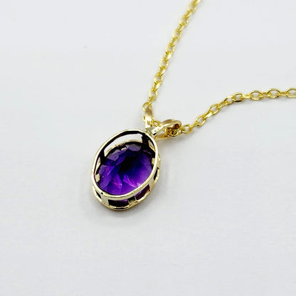 Gold Amethyst Pendant Necklace, 14K Yellow Gold Genuine Oval Amethyst 8x6mm Bezel Pendant Elegant Design Necklace, Purple Stone Necklace