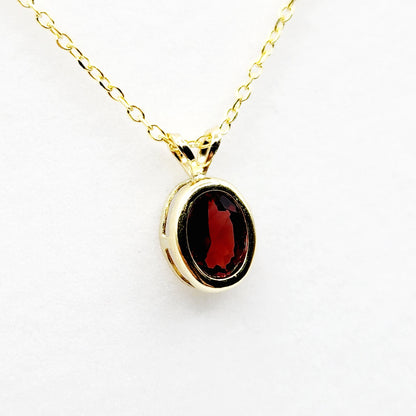 Gold Garnet Pendant Necklace, 14K Yellow Gold Genuine Oval Garnet 8x6mm Bezel Pendant Elegant Design Necklace, Red Stone Necklace