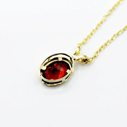 Gold Garnet Pendant Necklace, 14K Yellow Gold Genuine Oval Garnet 8x6mm Bezel Pendant Elegant Design Necklace, Red Stone Necklace
