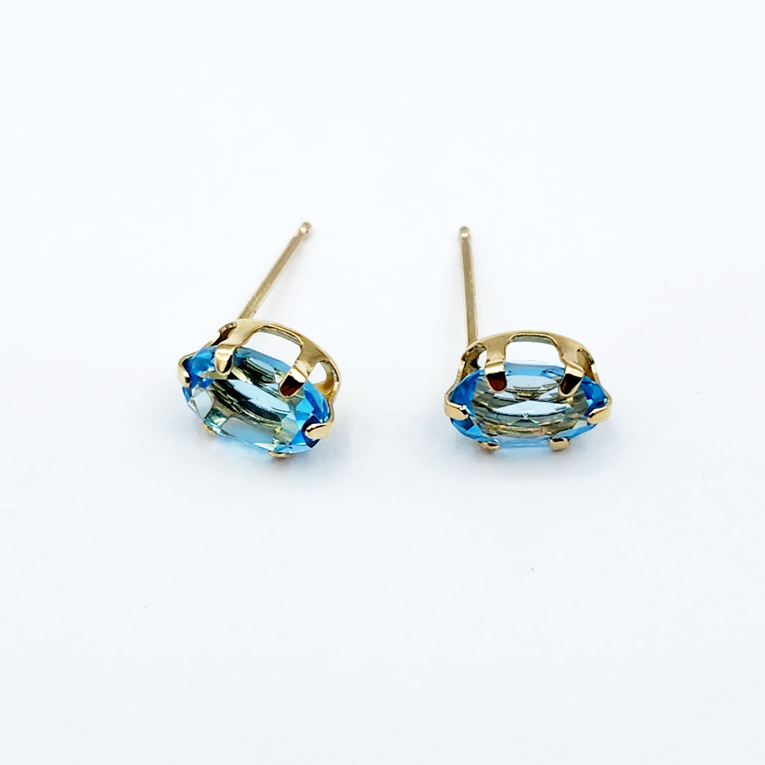 Gold Blue Topaz Stud Earrings, 10K Yellow Gold Blue Topaz 7x5mm Stud Earrings, Handmade Earrings, Gemstone Earrings, December Birthstone