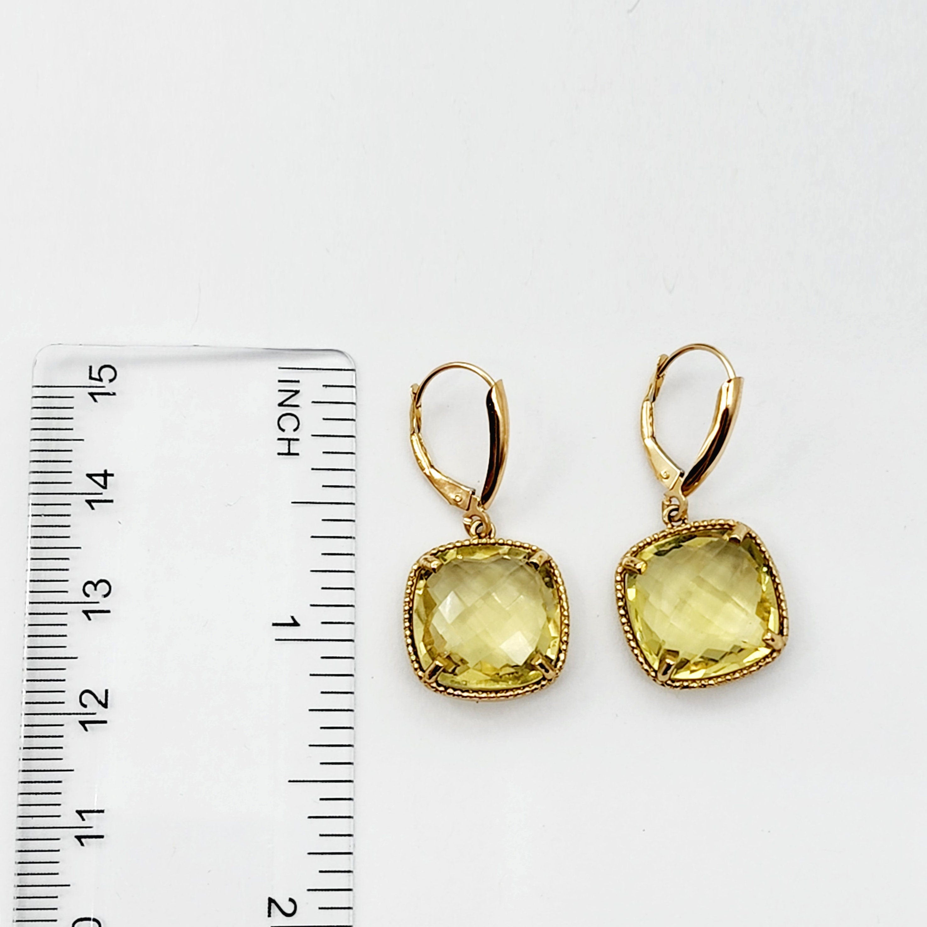 Gold Quartz Earrings, 10K Yellow Gold Lemon Quartz (12ct) Earrings, Gold Earrings For Her, Handmade Earrings, Big Gemstone Earrings