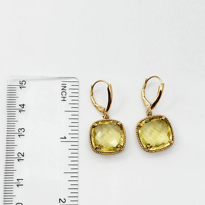 Gold Quartz Earrings, 10K Yellow Gold Lemon Quartz (12ct) Earrings, Gold Earrings For Her, Handmade Earrings, Big Gemstone Earrings