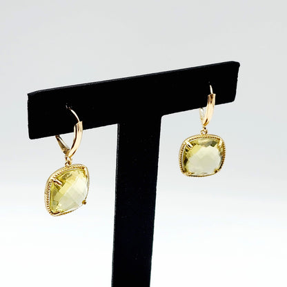 Gold Quartz Earrings, 10K Yellow Gold Lemon Quartz (12ct) Earrings, Gold Earrings For Her, Handmade Earrings, Big Gemstone Earrings