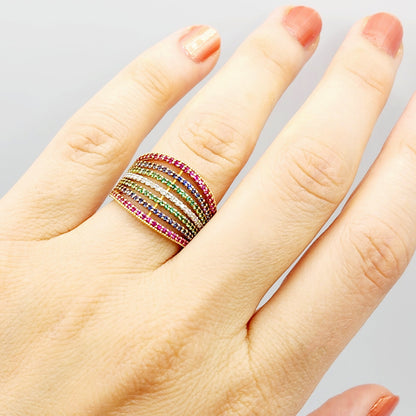14K Gold Gemstones Ring, Diamond Ruby Sapphire Emerald Ring, 14K Yellow Gold Natural Gemstones Ring, Rings For Women