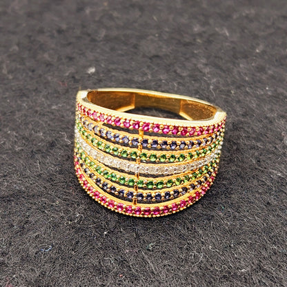 14K Gold Gemstones Ring, Diamond Ruby Sapphire Emerald Ring, 14K Yellow Gold Natural Gemstones Ring, Rings For Women