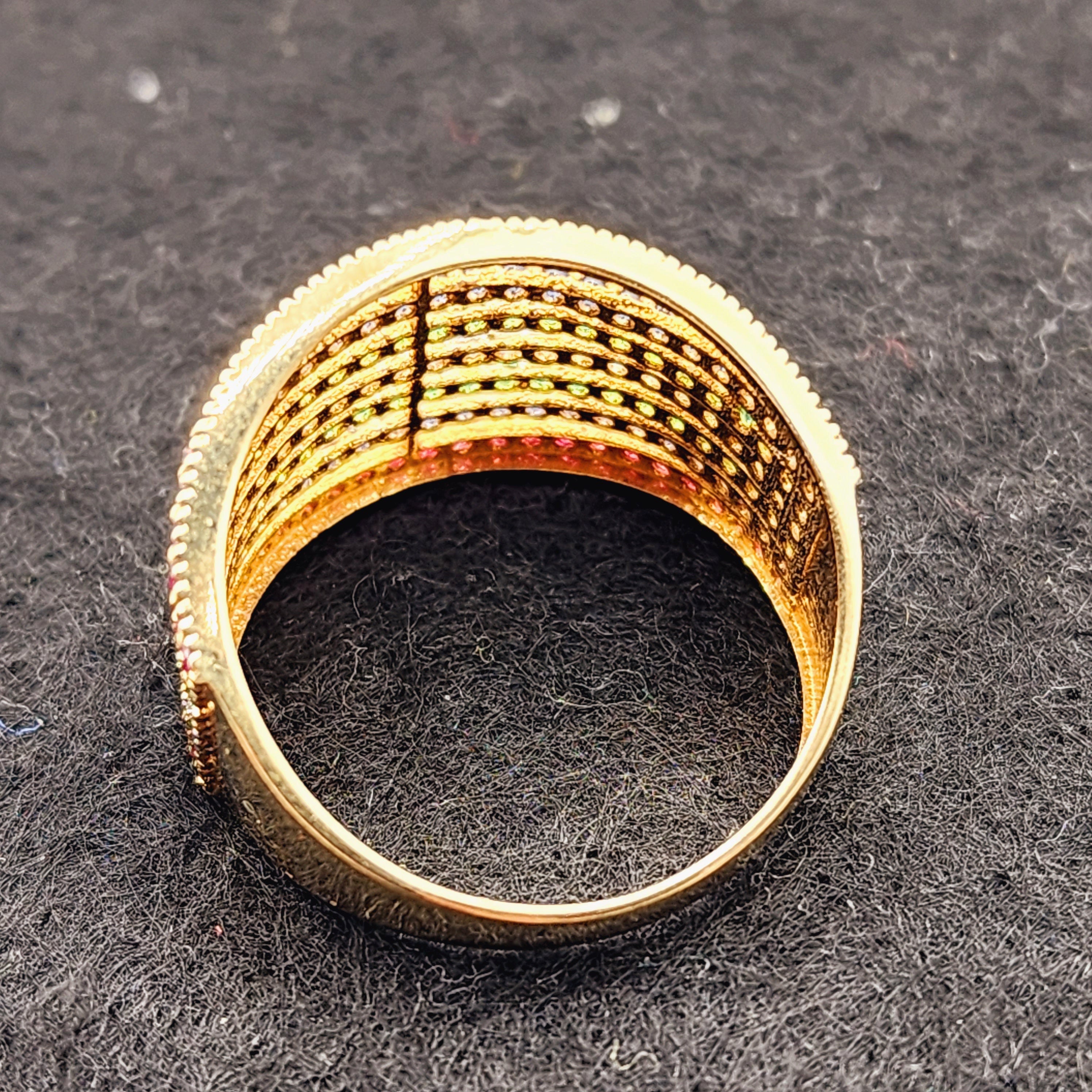 14K Gold Gemstones Ring, Diamond Ruby Sapphire Emerald Ring, 14K Yellow Gold Natural Gemstones Ring, Rings For Women