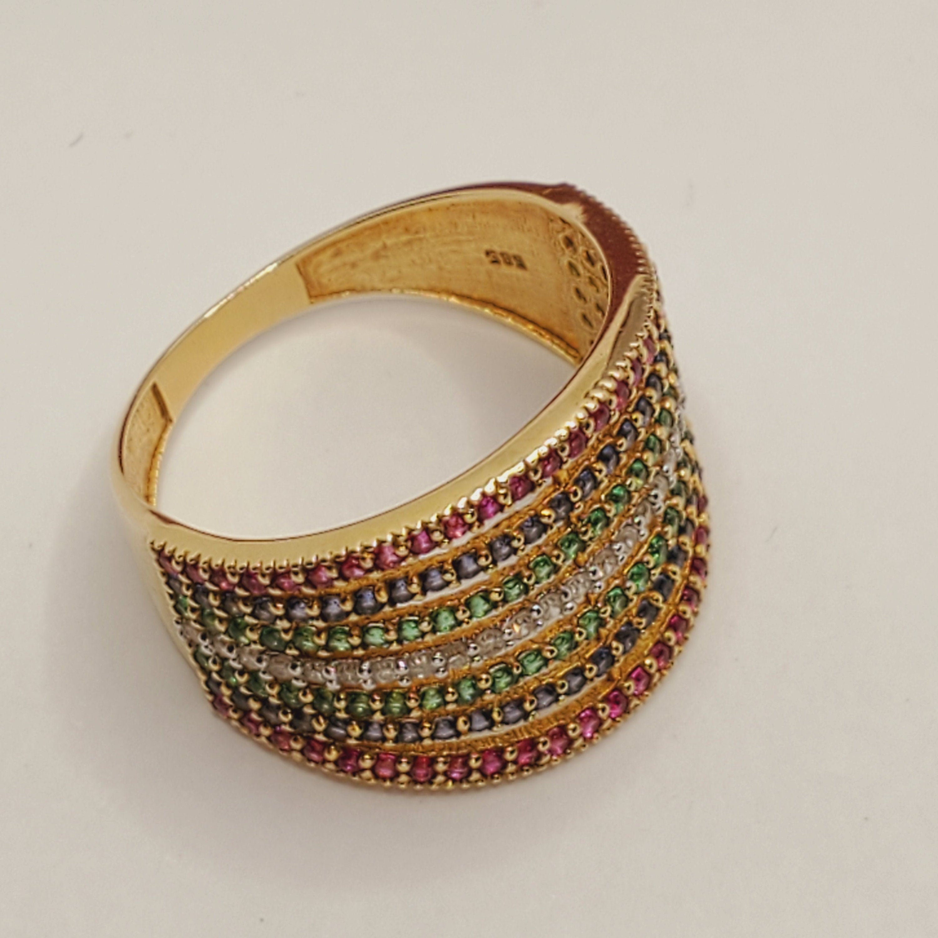 14K Gold Gemstones Ring, Diamond Ruby Sapphire Emerald Ring, 14K Yellow Gold Natural Gemstones Ring, Rings For Women