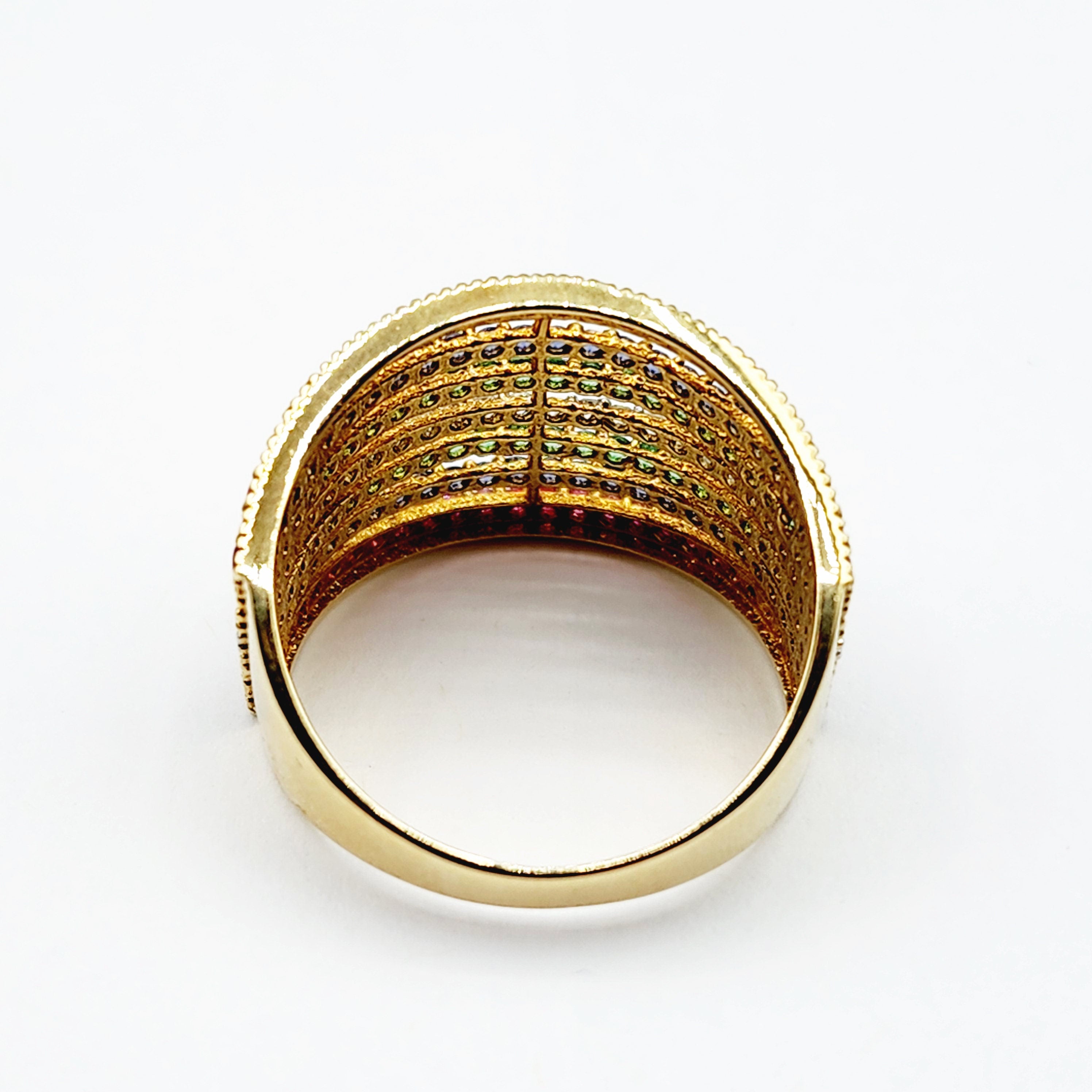 14K Gold Gemstones Ring, Diamond Ruby Sapphire Emerald Ring, 14K Yellow Gold Natural Gemstones Ring, Rings For Women