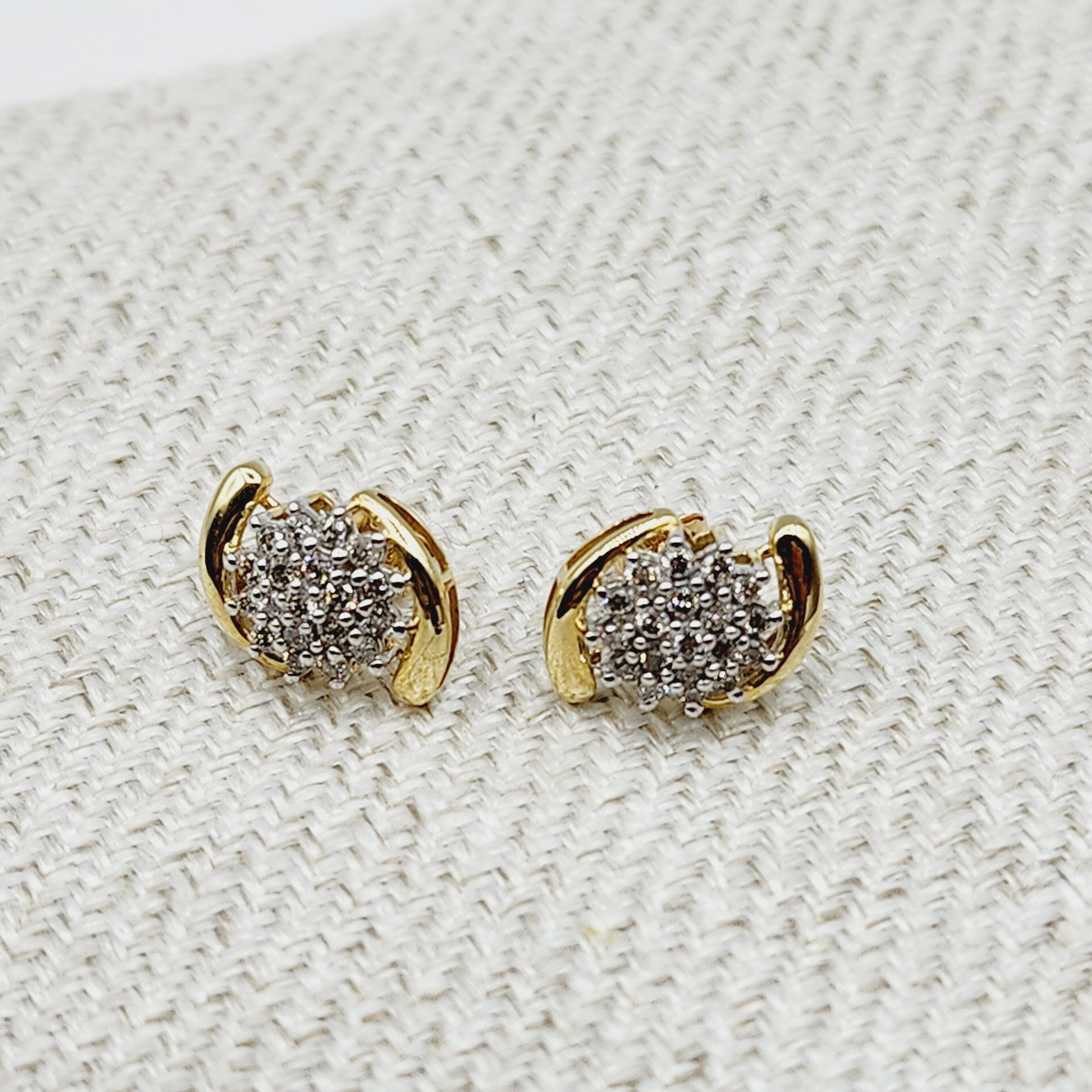 Gold Diamond Stud Earrings, 10K Yellow Gold Natural Diamonds Earrings, Earrings For Women, Wedding Earrings, Anniversary Gift