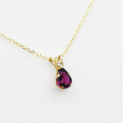 Gold Garnet Pendant Necklace, 10K Yellow Gold Garnet with Moonstone Pendant