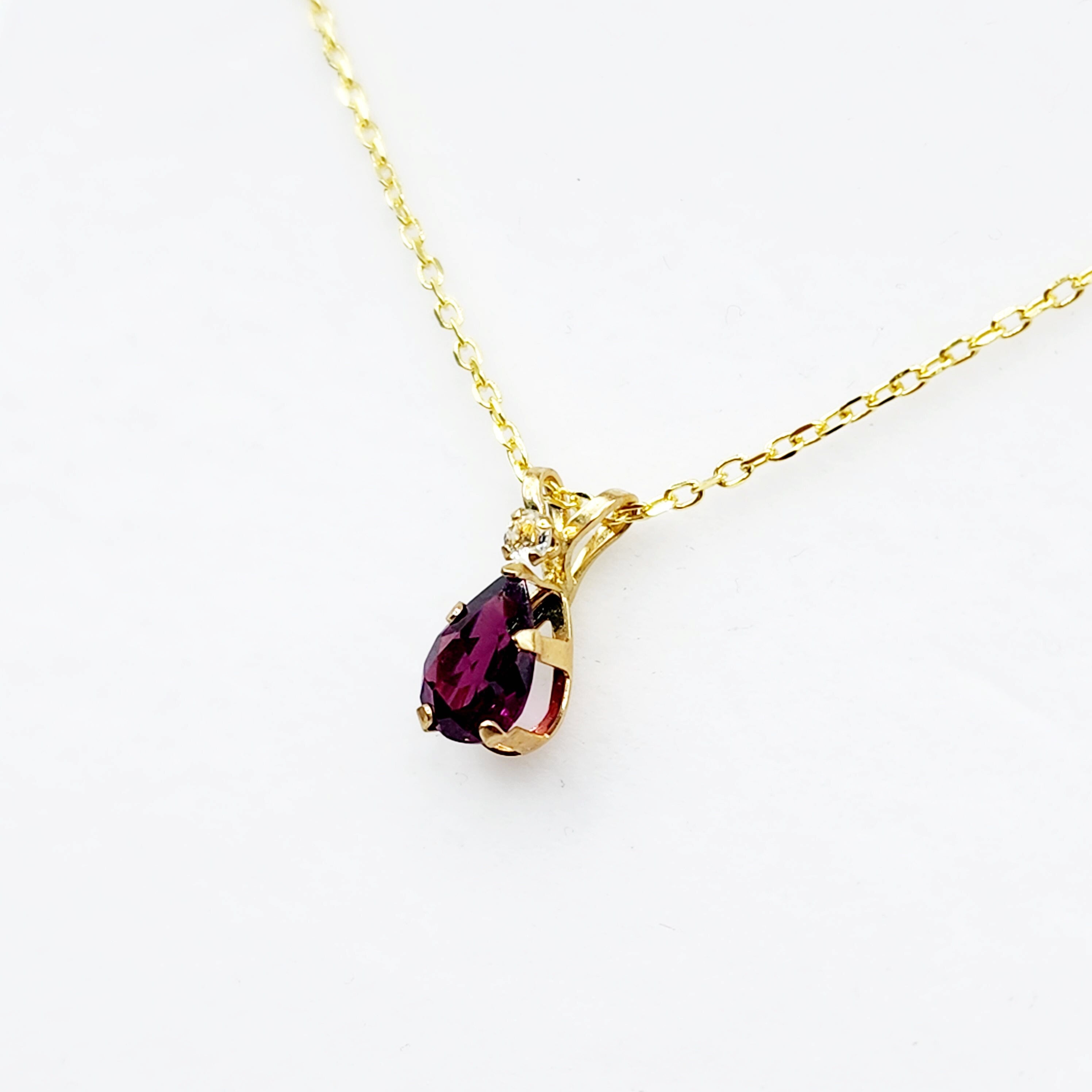 Gold Garnet Pendant Necklace, 10K Yellow Gold Garnet with Moonstone Pendant