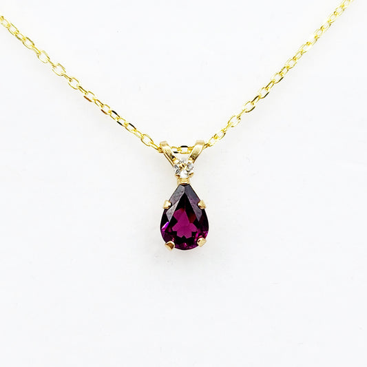 Gold Garnet Pendant Necklace, 10K Yellow Gold Garnet with Moonstone Pendant