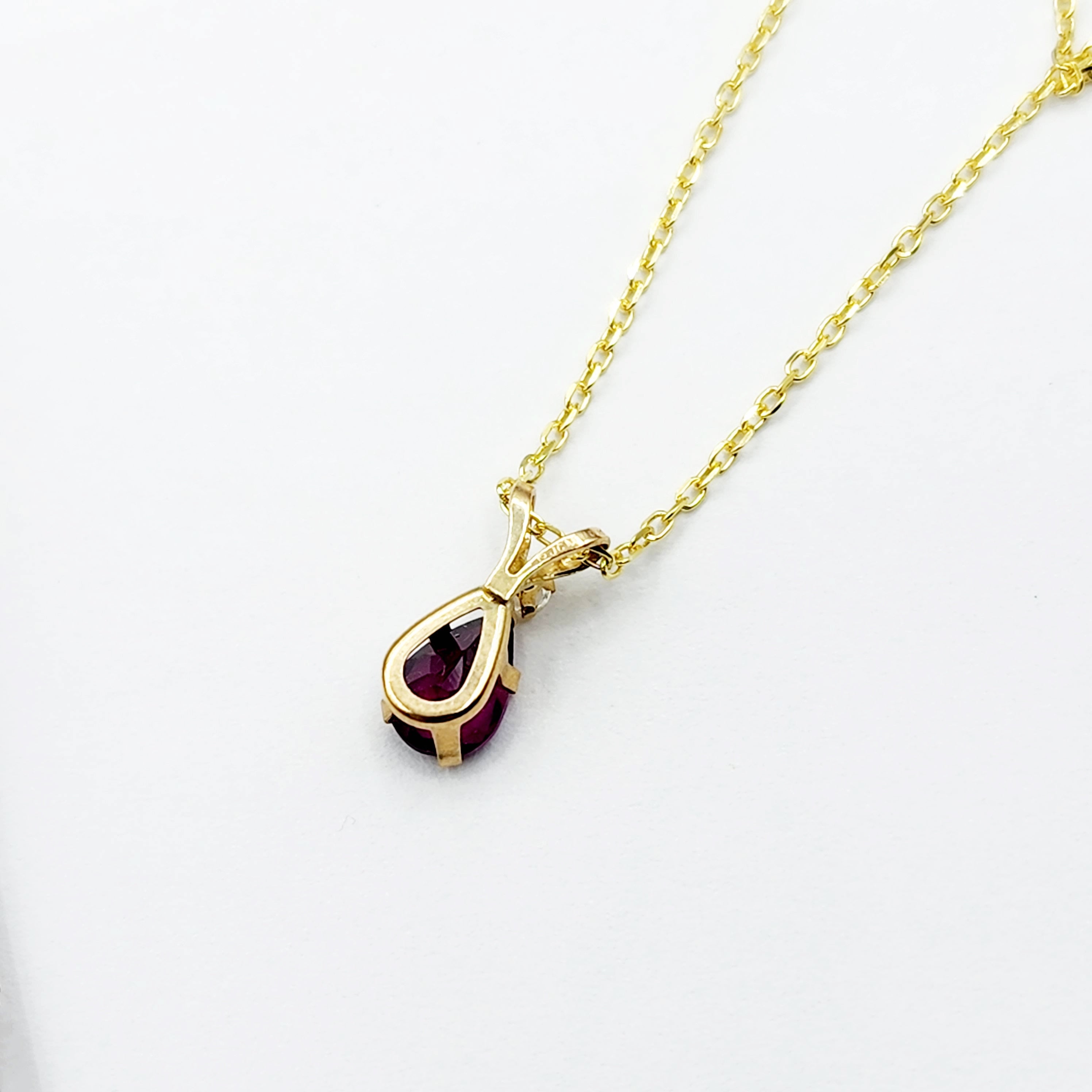 Gold Garnet Pendant Necklace, 10K Yellow Gold Garnet with Moonstone Pendant