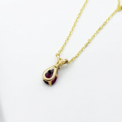 Gold Garnet Pendant Necklace, 10K Yellow Gold Garnet with Moonstone Pendant