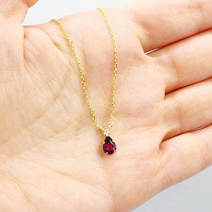 Gold Garnet Pendant Necklace, 10K Yellow Gold Garnet with Moonstone Pendant