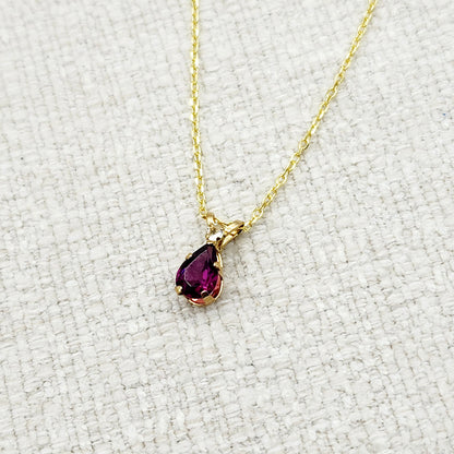 Gold Garnet Pendant Necklace, 10K Yellow Gold Garnet with Moonstone Pendant
