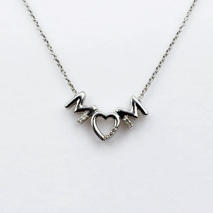 Silver Necklace for Mom, "Mom" Diamond Pendant Necklace, Natural Diamond Necklace for Women, Memorial Jewelry Present for Mothers Day Gift